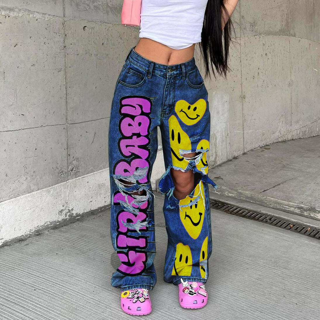 Y2K Denim Smilie Hoco Pants: Coquette Aesthetic Cargo Skirt for Women