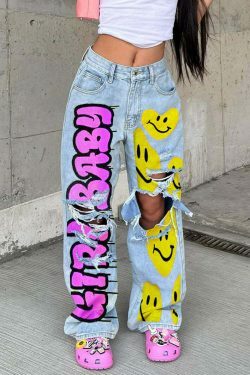 Y2K Denim Smilie Hoco Pants: Coquette Aesthetic Cargo Skirt for Women