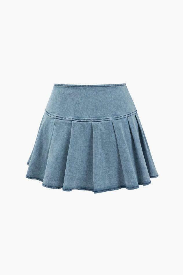 Y2K Denim Strapless Top & Pleated Mini Skirt Set - Coquette Aesthetic Fashion