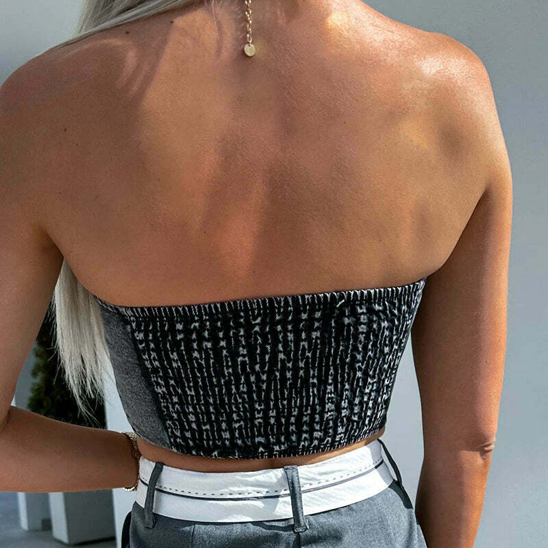 Y2K Denim Tie & Tube Tango Top: Coquette Aesthetic Grunge Style Cute Tops & Cargo Skirt