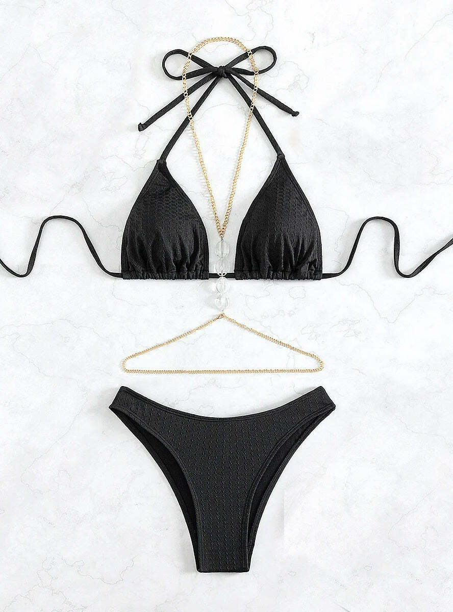 Y2K Diamond Beach Bikini: Sexy Halter Style for Niche Women Fashion