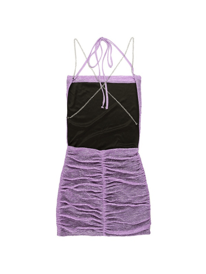 Y2K Diamond Chain Halter Backless Mini Dress - Coquette Aesthetic Grunge Style Women's Fashion