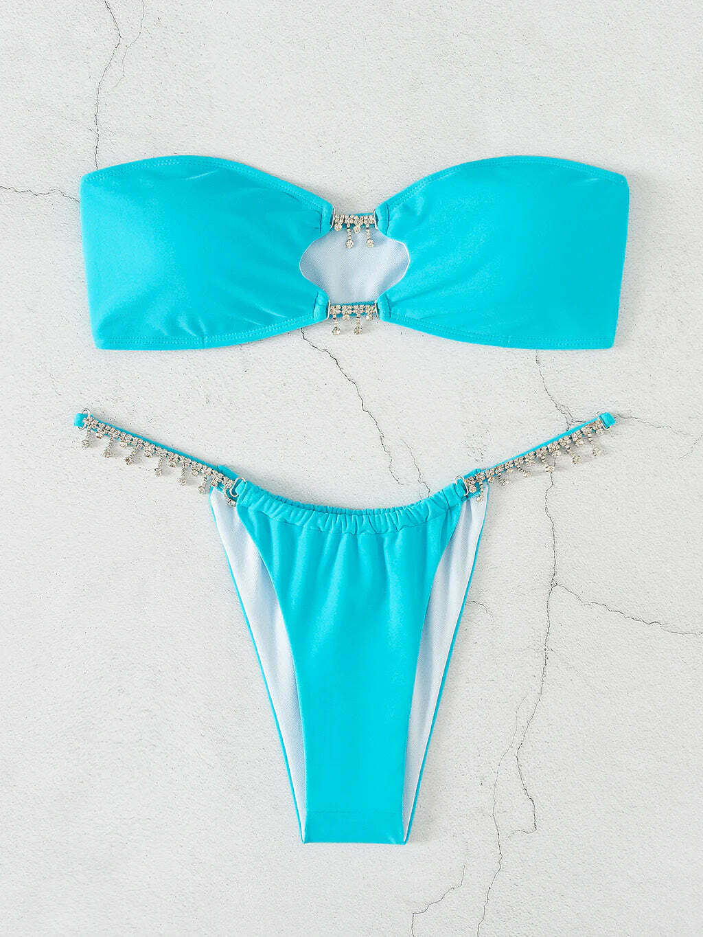 Y2K Diamond Pendant Tube Top Beach Swimsuit - Niche Women's Fashion