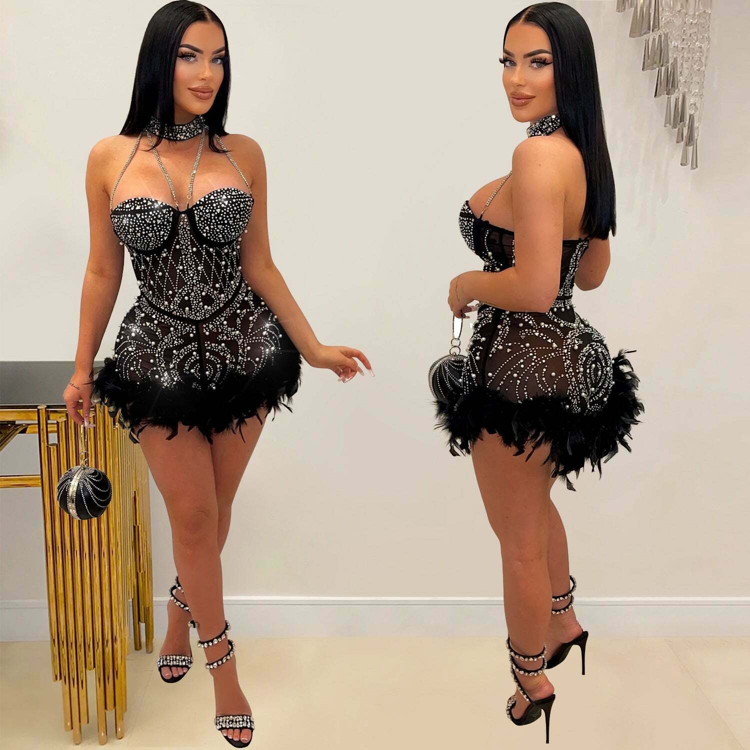 Y2K Diamond Sleeveless Short Dress - Coquette Aesthetic Fashion for Women