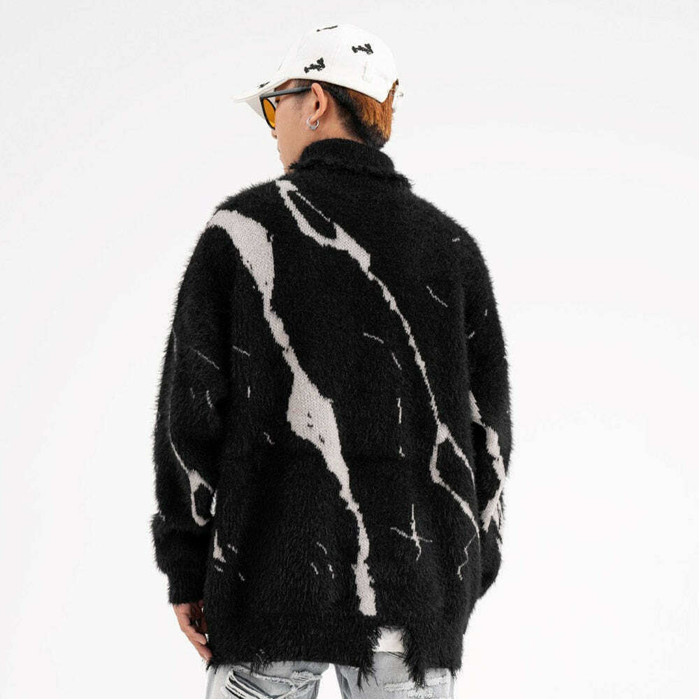 Y2K Distressed Lace-Up Mohair Sweater: Coquette Aesthetic with Grunge Style & Pastel Goth Vibe