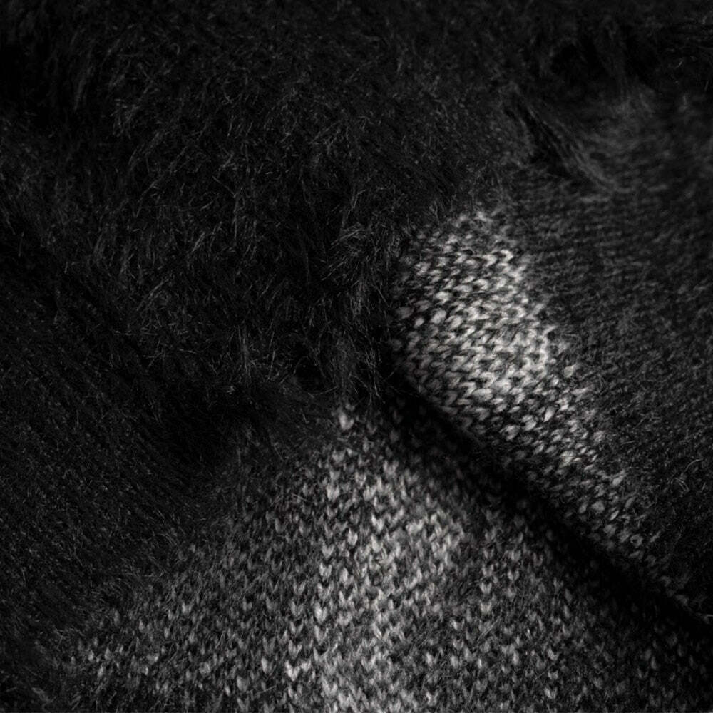 Y2K Distressed Lace-Up Mohair Sweater: Coquette Aesthetic with Grunge Style & Pastel Goth Vibe