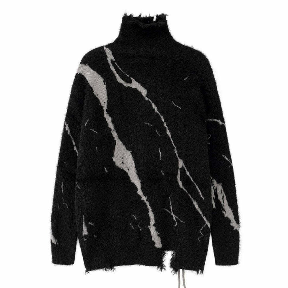 Y2K Distressed Lace-Up Mohair Sweater: Coquette Aesthetic with Grunge Style & Pastel Goth Vibe