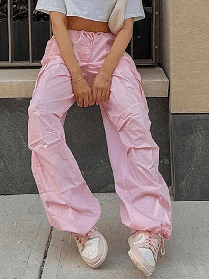 Y2K Drawstring Cargo Pants: Baggy Style for Women's Fashion Aesthetics