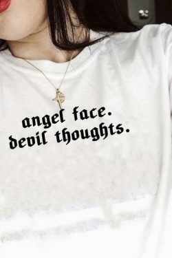 Y2K Fashion Angel Face Devil Thoughts Tee - Coquette Aesthetic, Grunge Style, Pastel Goth
