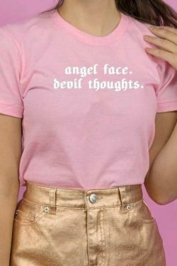 Y2K Fashion Angel Face Devil Thoughts Tee - Coquette Aesthetic, Grunge Style, Pastel Goth