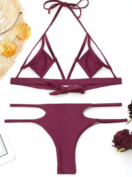 Y2K Fashion Bralette Cut Out Bikini - Coquette Aesthetic Grunge Style Cute Tops & Cargo Skirt