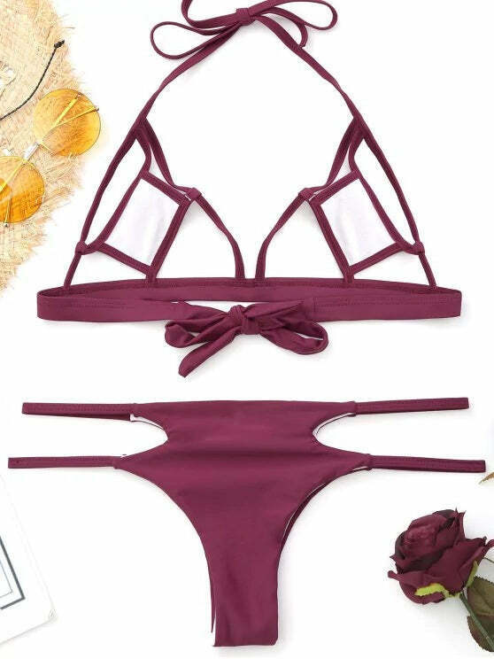 Y2K Fashion Bralette Cut Out Bikini - Coquette Aesthetic Grunge Style Cute Tops & Cargo Skirt