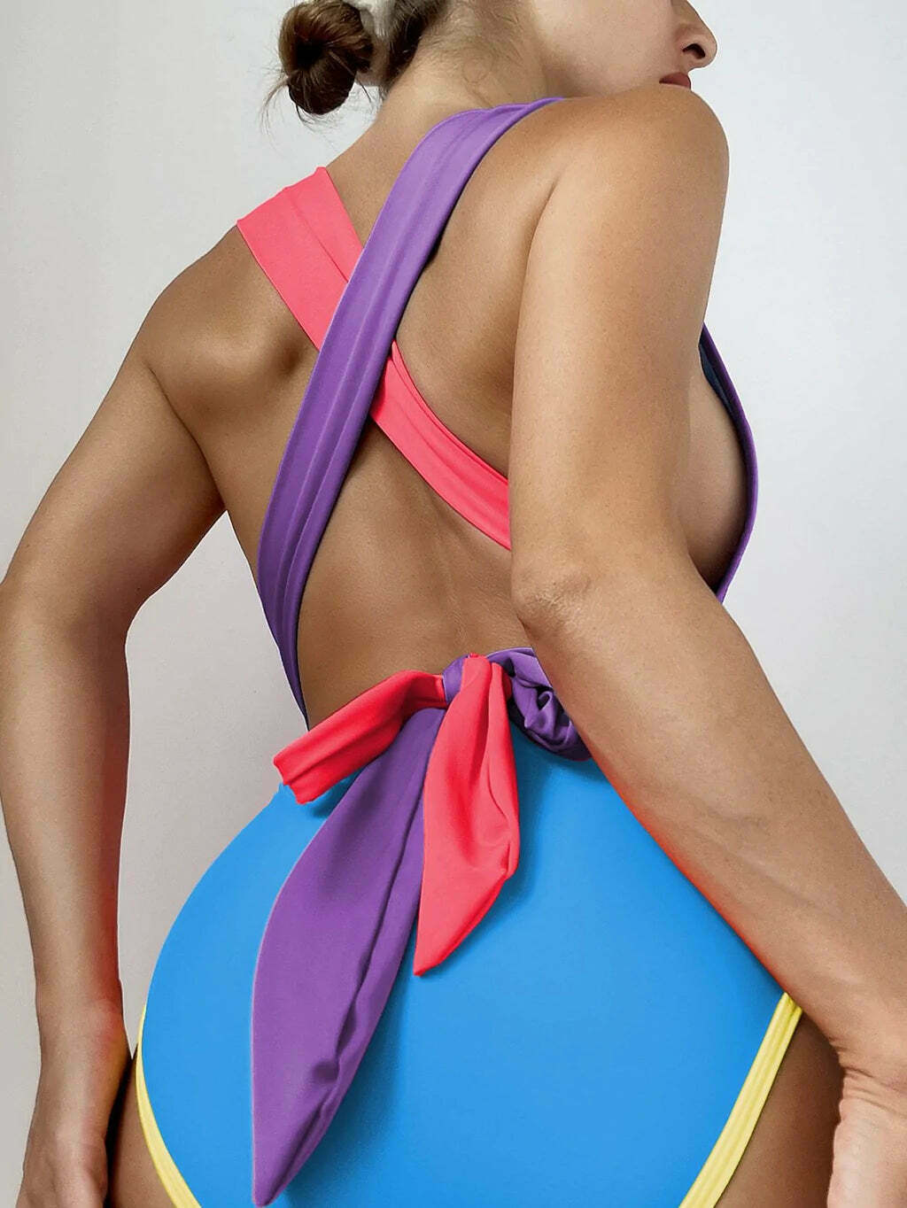 Y2K Fashion Color-Matching Lace-Up Backless One-Piece Swimsuit - Niche Women's Coquette Aesthetic