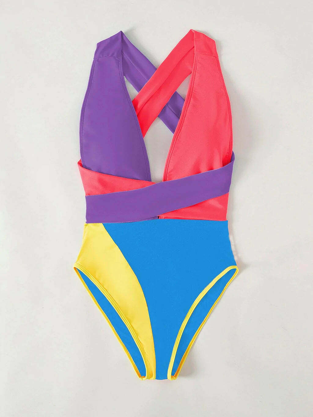 Y2K Fashion Color-Matching Lace-Up Backless One-Piece Swimsuit - Niche Women's Coquette Aesthetic