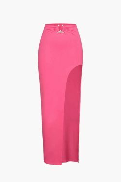 Y2K Fashion Contrast Tube Top & Slit Skirt Set - Coquette Aesthetic Grunge Style