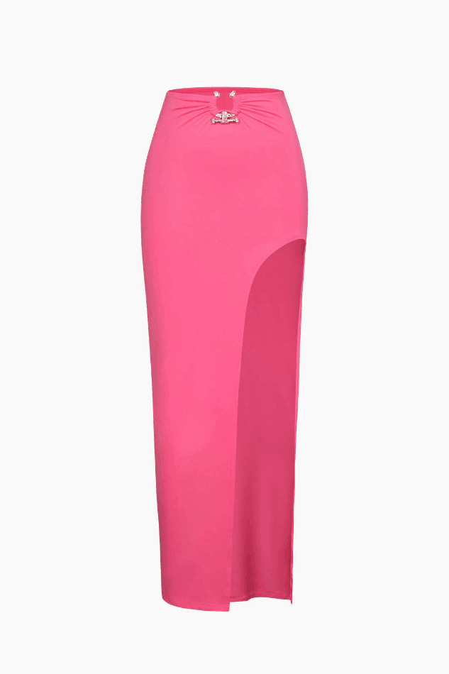 Y2K Fashion Contrast Tube Top & Slit Skirt Set - Coquette Aesthetic Grunge Style