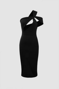 Y2K Fashion Coquette Aesthetic Asymmetric Shoulder Cut Out Midi Dress