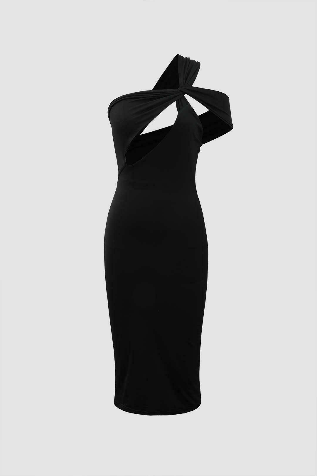 Y2K Fashion Coquette Aesthetic Asymmetric Shoulder Cut Out Midi Dress