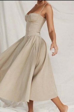 Y2K Fashion Coquette Aesthetic Backless Pleated Dress for Women - Grunge Style Slim Mid-Length