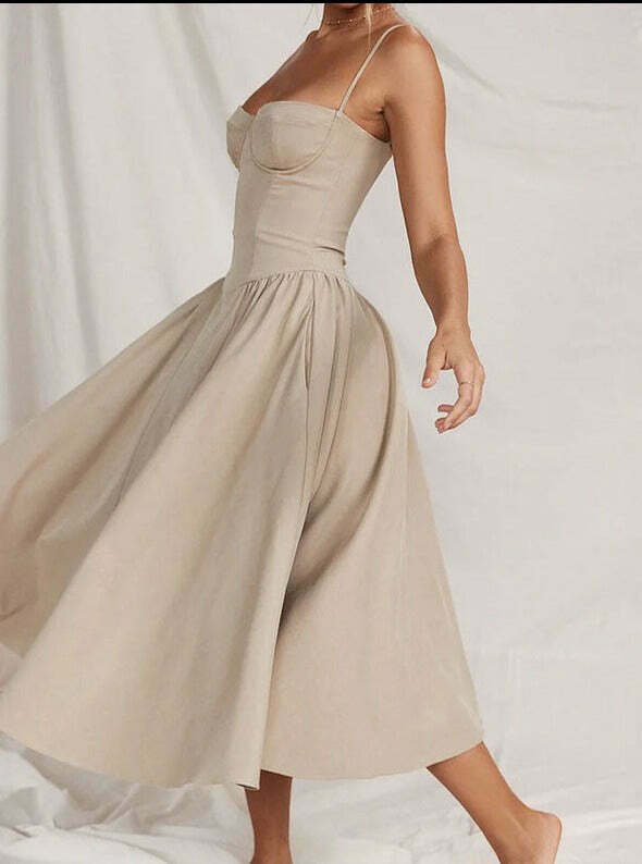 Y2K Fashion Coquette Aesthetic Backless Pleated Dress for Women - Grunge Style Slim Mid-Length