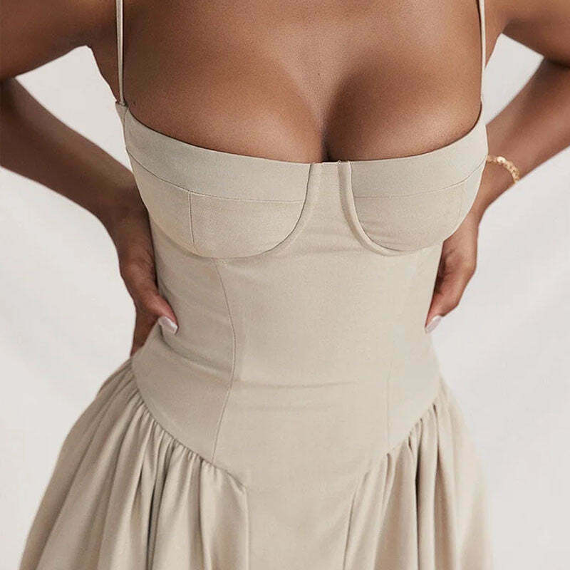 Y2K Fashion Coquette Aesthetic Backless Pleated Dress for Women - Grunge Style Slim Mid-Length