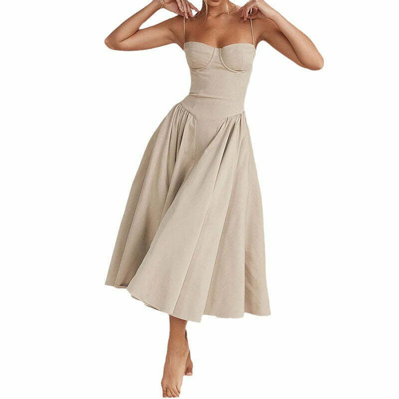 Y2K Fashion Coquette Aesthetic Backless Pleated Dress for Women - Grunge Style Slim Mid-Length