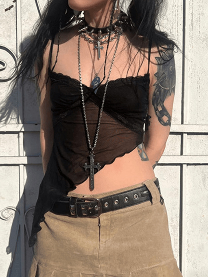 Y2K Fashion: Coquette Aesthetic Cami Top with Asymmetric Hem - Grunge Style, Pastel Goth, Cute Tops