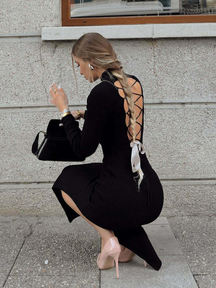Y2K Fashion Coquette Aesthetic Grunge Style Cargo Skirt Dress with Hollow Straps Slit