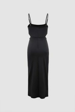 Y2K Fashion Coquette Aesthetic Grunge Style Side Cut Out Slit Midi Dress