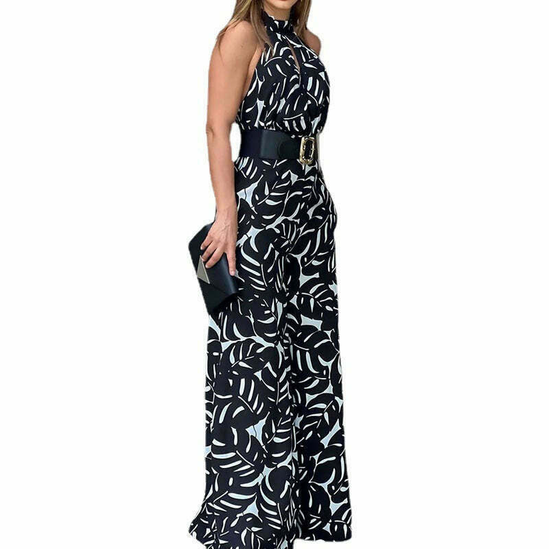 Y2K Fashion Coquette Aesthetic Halter Jumpsuit with Wide Leg Pants