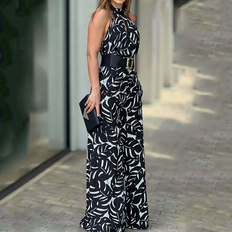 Y2K Fashion Coquette Aesthetic Halter Jumpsuit with Wide Leg Pants