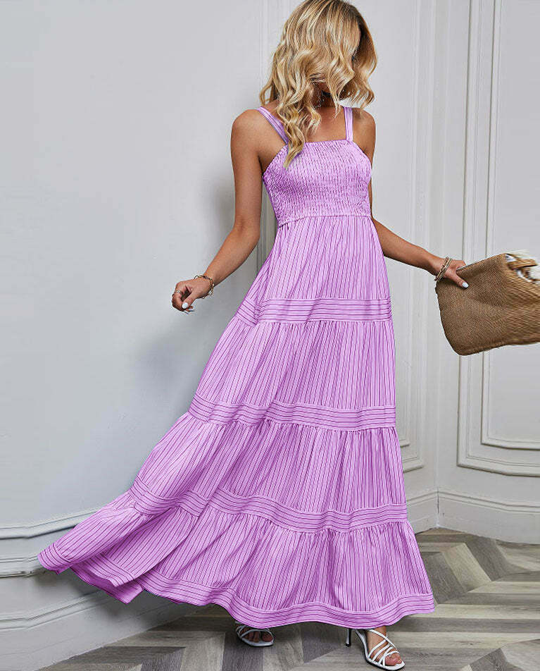 Y2K Fashion Coquette Aesthetic Maxi Dress with Waist Striped Detail