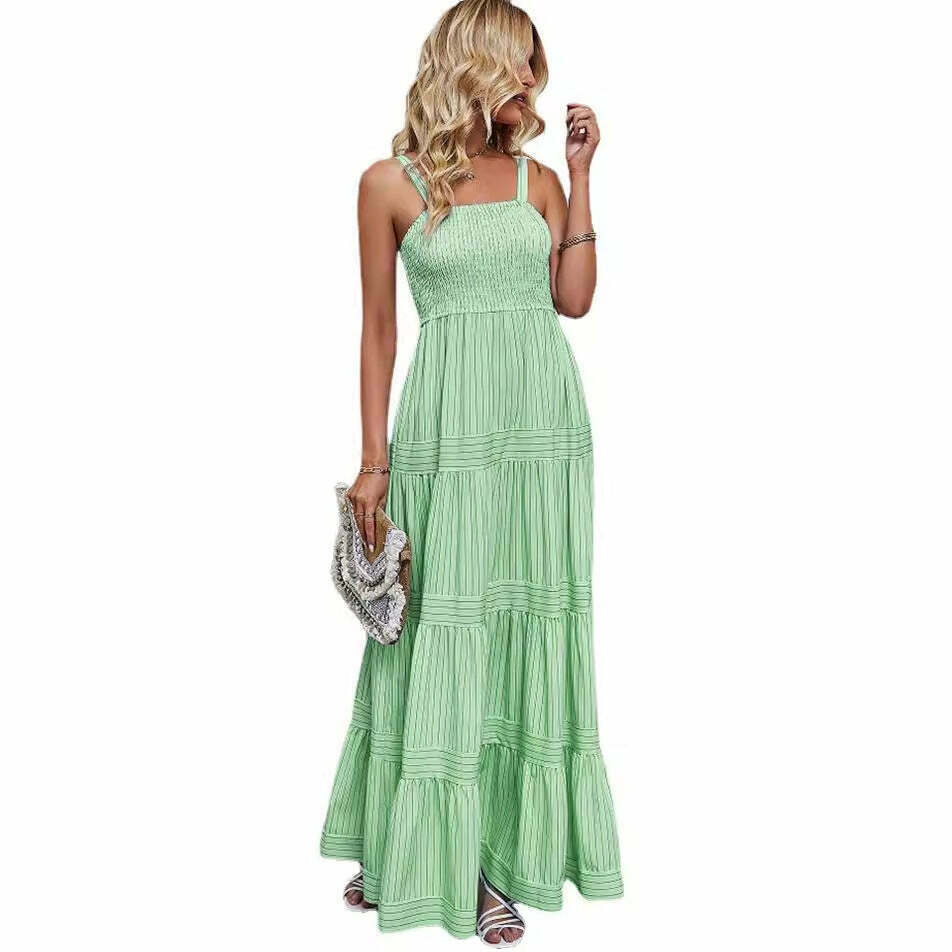Y2K Fashion Coquette Aesthetic Maxi Dress with Waist Striped Detail