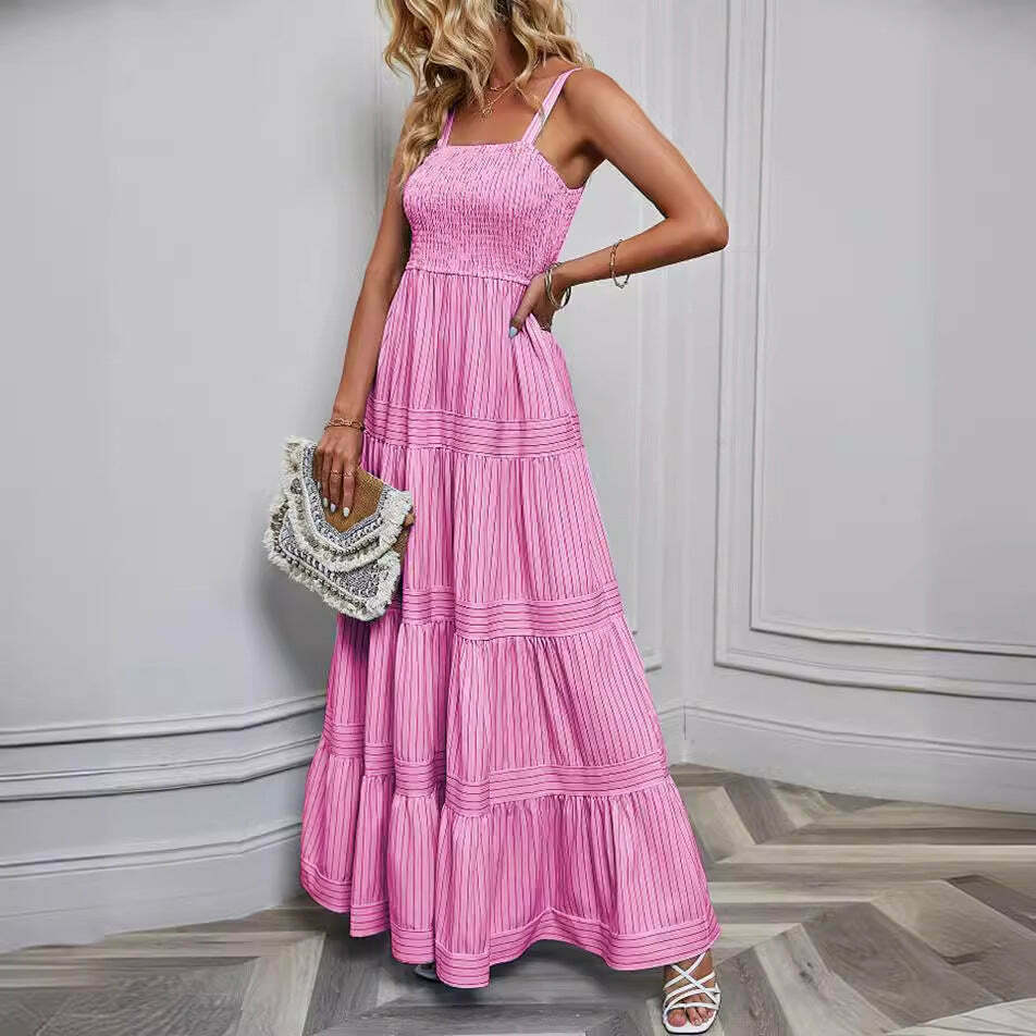 Y2K Fashion Coquette Aesthetic Maxi Dress with Waist Striped Detail