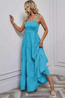 Y2K Fashion Coquette Aesthetic Maxi Dress with Waist Striped Detail