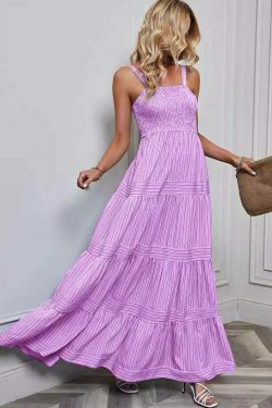 Y2K Fashion Coquette Aesthetic Maxi Dress with Waist Striped Detail