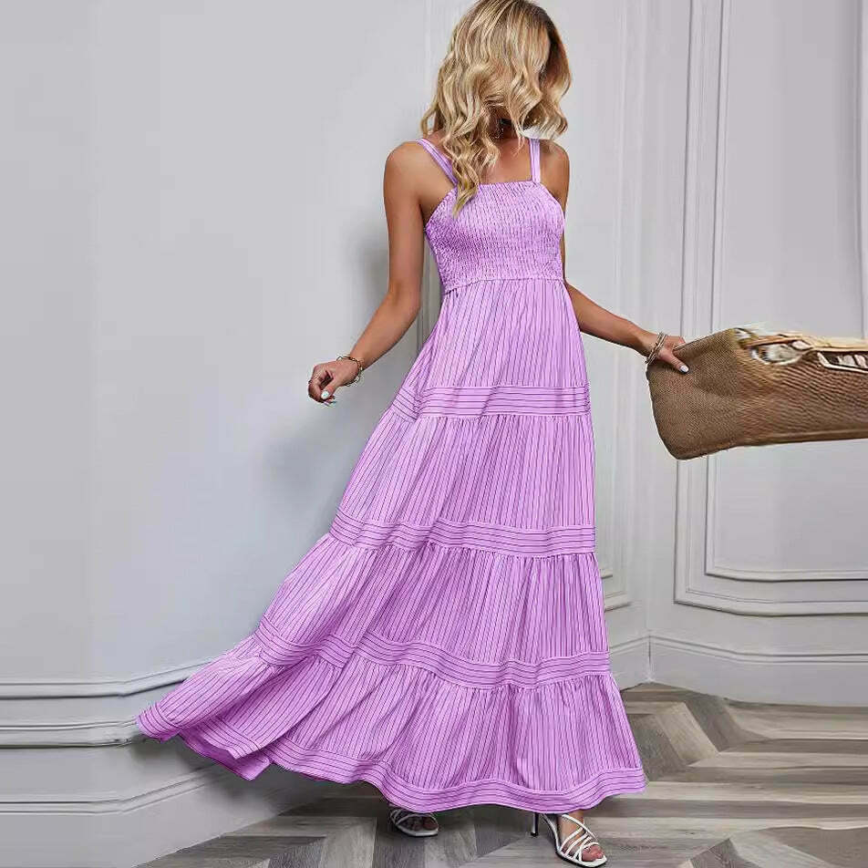 Y2K Fashion Coquette Aesthetic Maxi Dress with Waist Striped Detail