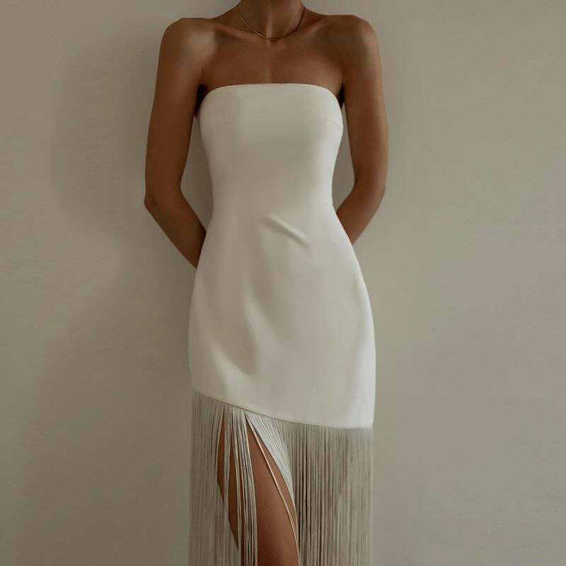 Y2K Fashion Coquette Aesthetic Tassel Top Slit Dress - Grunge Style Cargo Skirt & Cute Hoodie