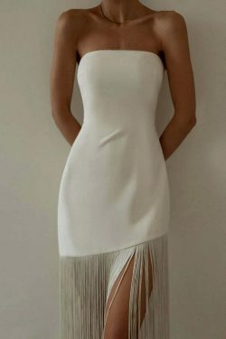 Y2K Fashion Coquette Aesthetic Tassel Top Slit Dress - Grunge Style Cargo Skirt & Cute Hoodie