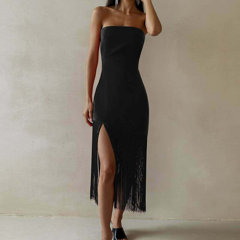 Y2K Fashion Coquette Aesthetic Tassel Top Slit Dress - Grunge Style Cargo Skirt & Cute Hoodie
