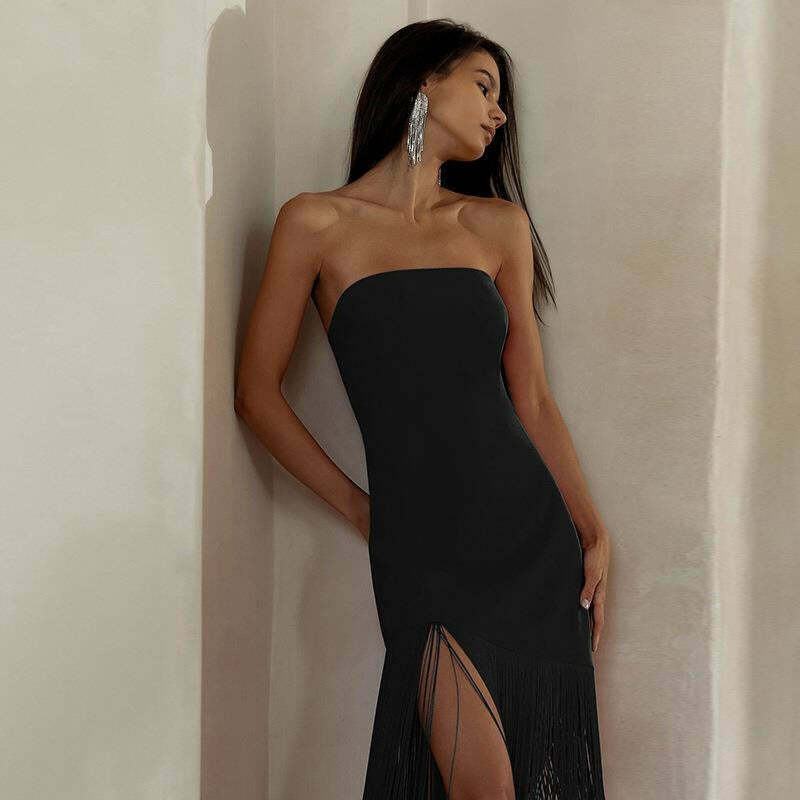 Y2K Fashion Coquette Aesthetic Tassel Top Slit Dress - Grunge Style Cargo Skirt & Cute Hoodie