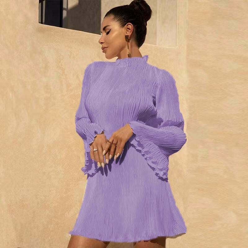 Y2K Fashion Double-Layered Pleated Bell Sleeve Hip Dress - Coquette Aesthetic Grunge Style