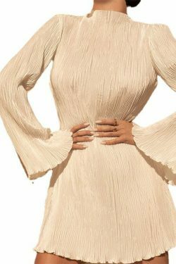 Y2K Fashion Double-Layered Pleated Bell Sleeve Hip Dress - Coquette Aesthetic Grunge Style