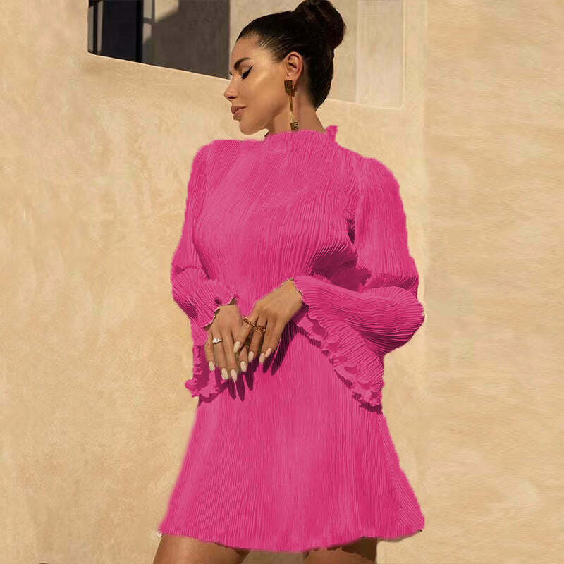 Y2K Fashion Double-Layered Pleated Bell Sleeve Hip Dress - Coquette Aesthetic Grunge Style