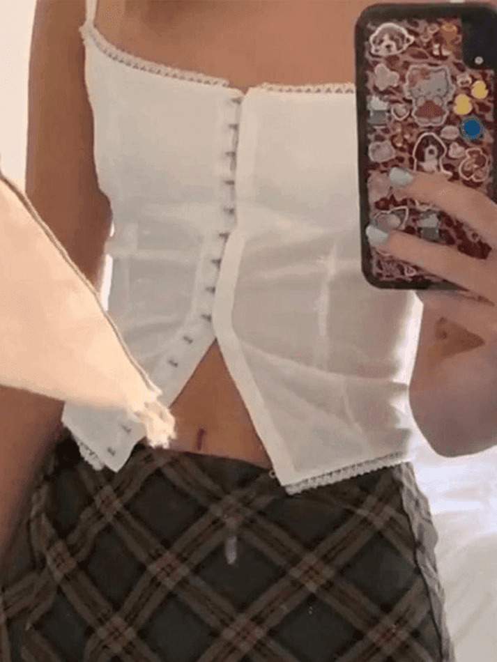 Y2K Fashion Eye Hook Lace Trim Corset Top - Coquette Aesthetic, Grunge Style, Cute Tops, Pastel Goth