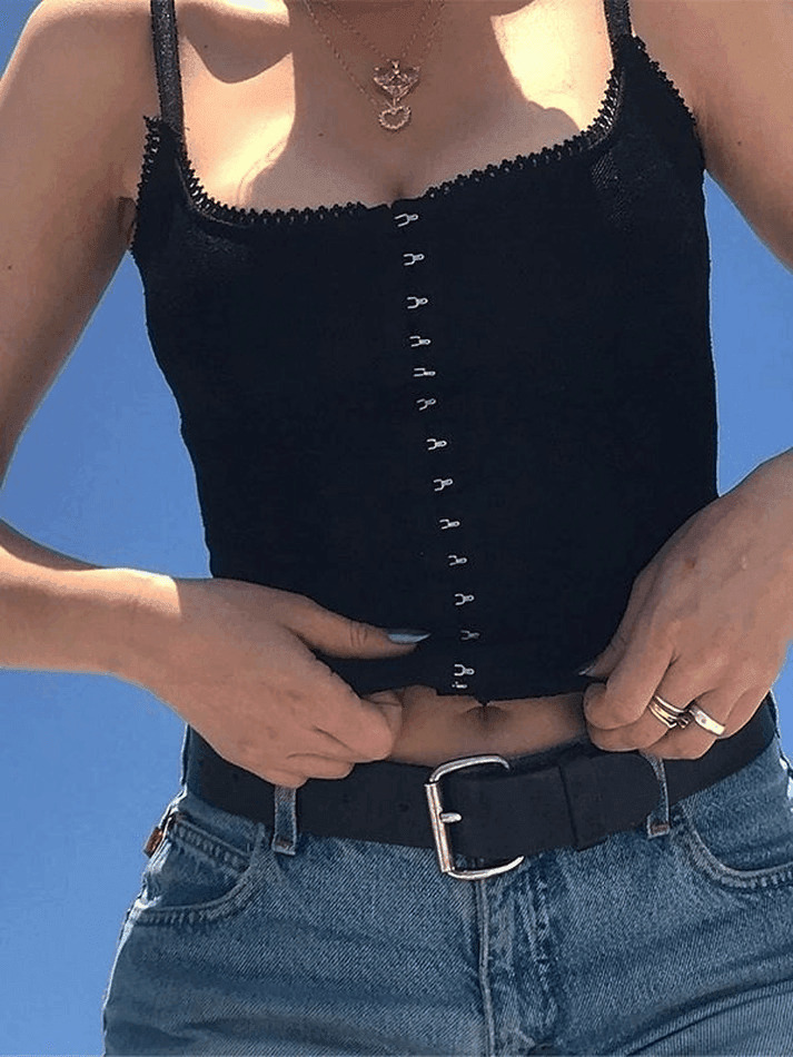 Y2K Fashion Eye Hook Lace Trim Corset Top - Coquette Aesthetic, Grunge Style, Cute Tops, Pastel Goth