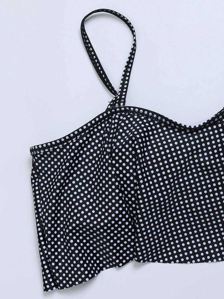 Y2K Fashion: Flouncy Polka Dot Bikini Set with Removable Straps for a Coquette Aesthetic