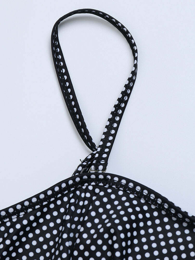 Y2K Fashion: Flouncy Polka Dot Bikini Set with Removable Straps for a Coquette Aesthetic