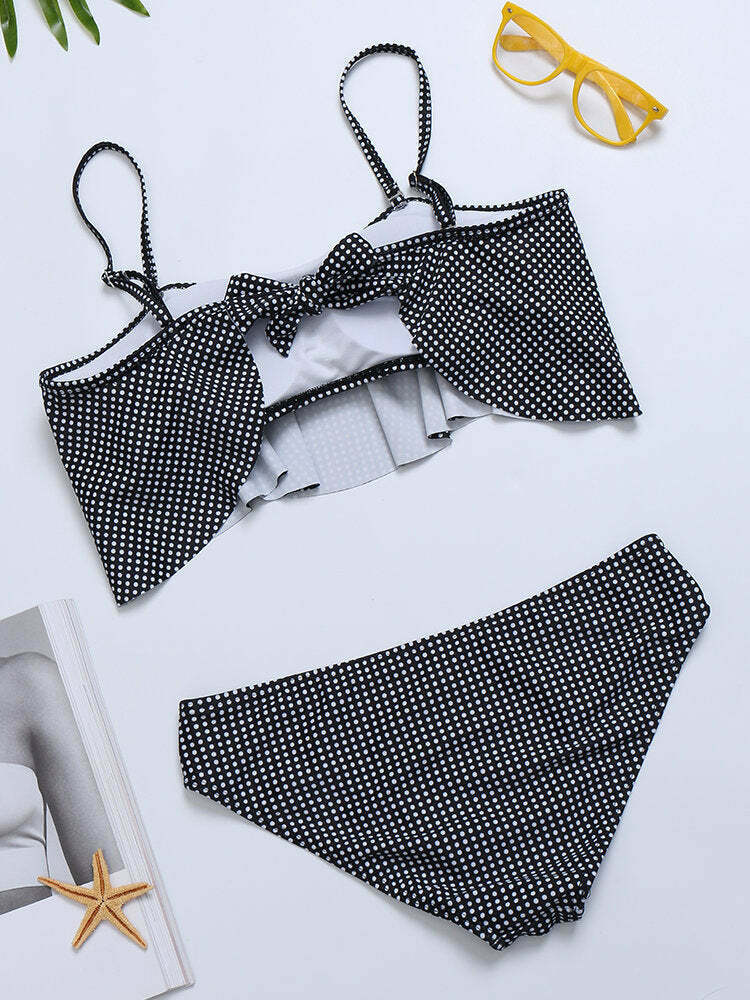 Y2K Fashion: Flouncy Polka Dot Bikini Set with Removable Straps for a Coquette Aesthetic