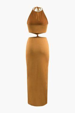 Y2K Fashion Halter Maxi Dress - Coquette Aesthetic, Grunge Style, Pastel Goth